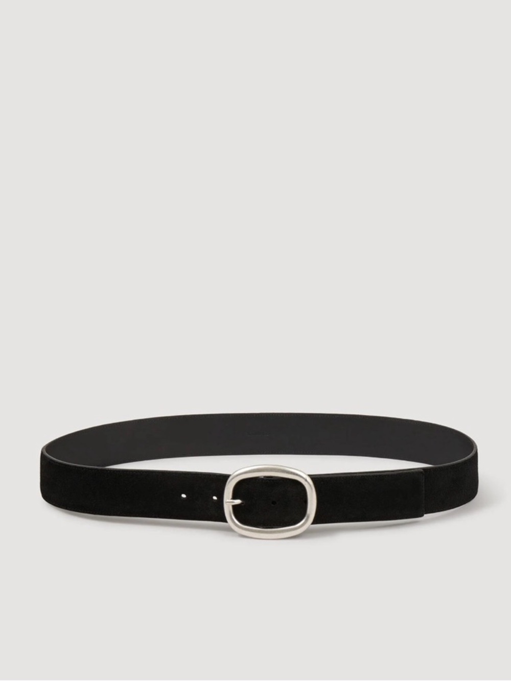 Sandro Black Suede Belt with Silver Oval Buckle - Men